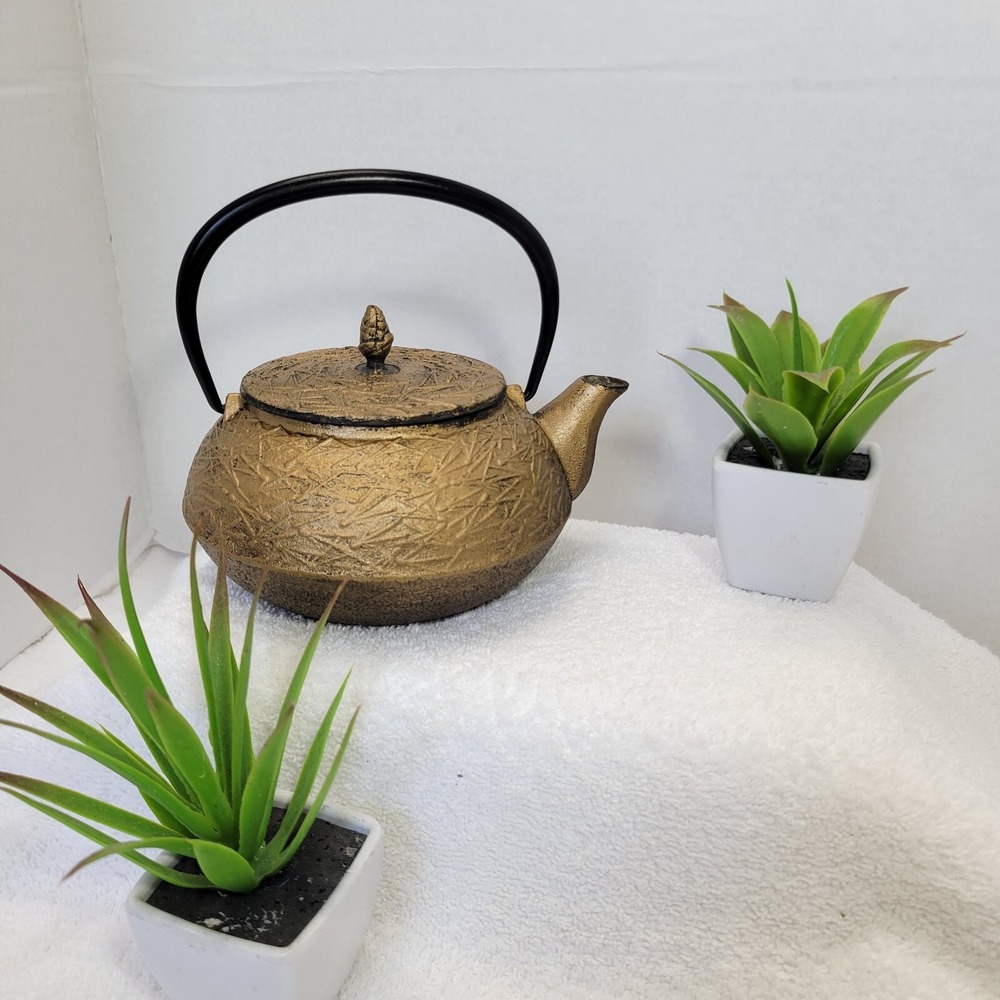 Vtg Japanese Cast Iron Kettle Teapot Tetsubin Pine Needle Pinecone